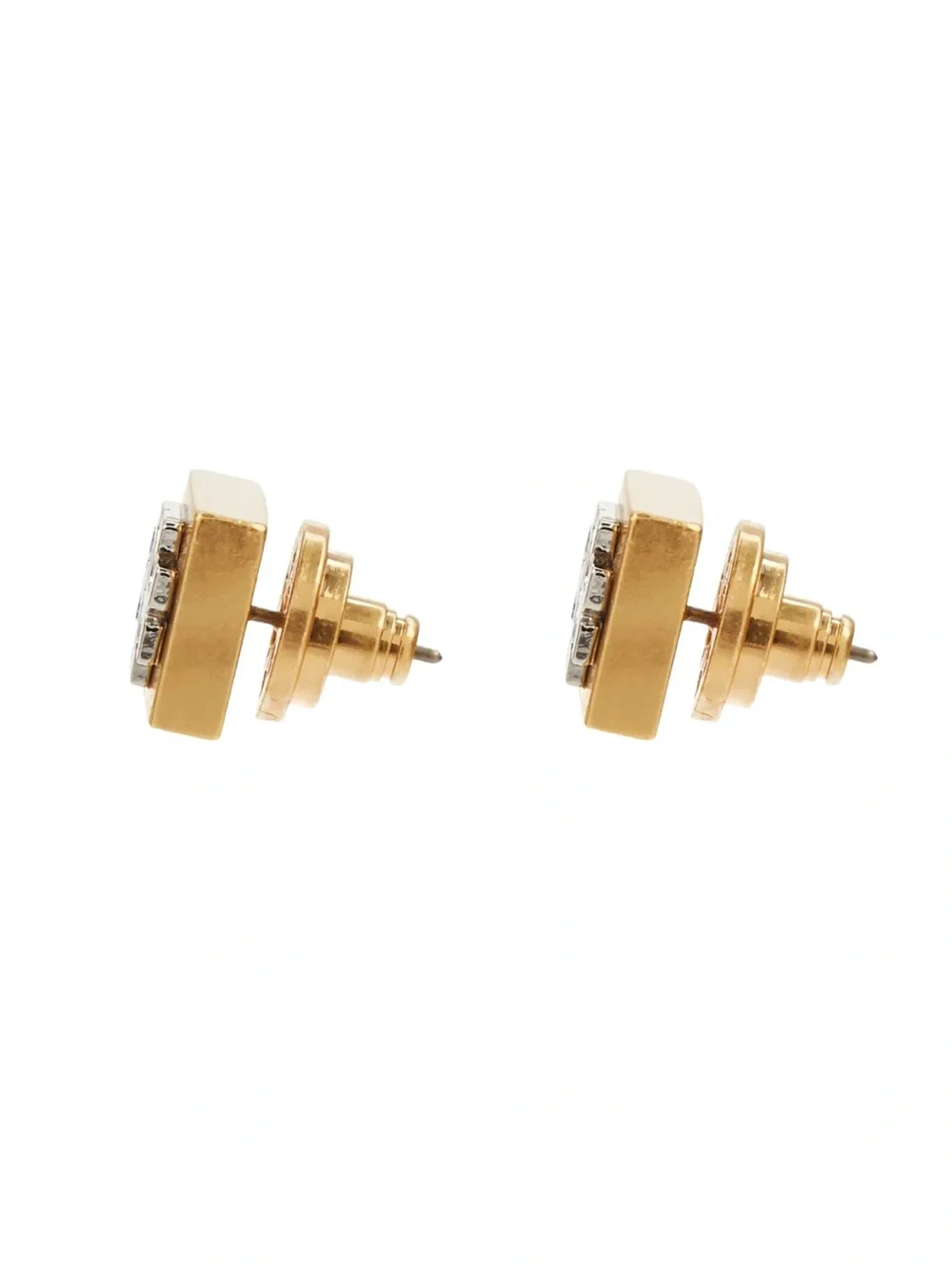 Tory Burch Two-Tone Square Block T Logo Stud Earrings